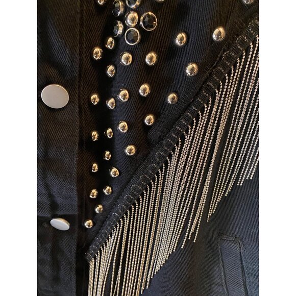 Black Shein Curve Fringe Chains Studs Jacket Snap Buttons XL - Picture 4 of 12